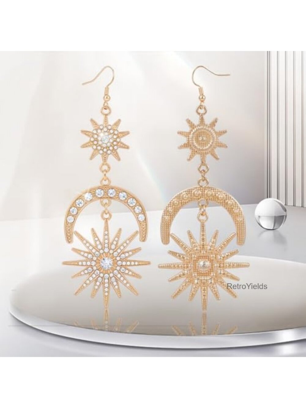 Celestial Sun Moon Star Dangle Earrings Hypoallergenic Drop Earrings View 5